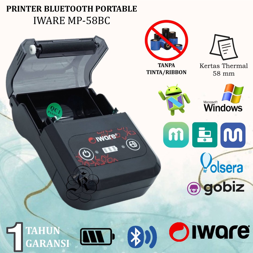 PRINTER KASIR BLUETOOTH ANDROID PORTABLE IWARE MP-58BC / EPX588 / X583 V2 RPP02N SETARA HPM200 BISA APLIKASI MOKA POS KASIR PINTAR