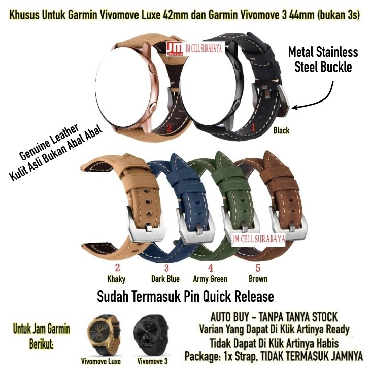 Strap Garmin Vivomove 3 44mm / Luxe 42mm - Tali Jam Kulit Crazy Horse