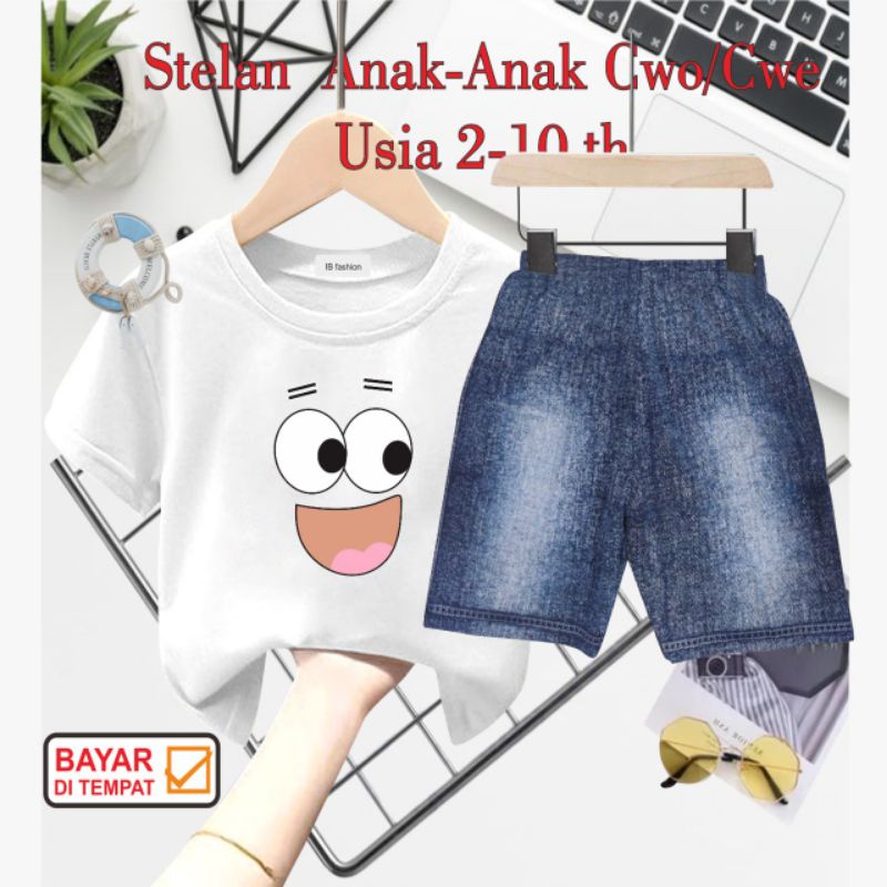 ((IB))SETELAN ANAK2 UNISEX SEMI JEANS/MATA DIGITAL SABLON