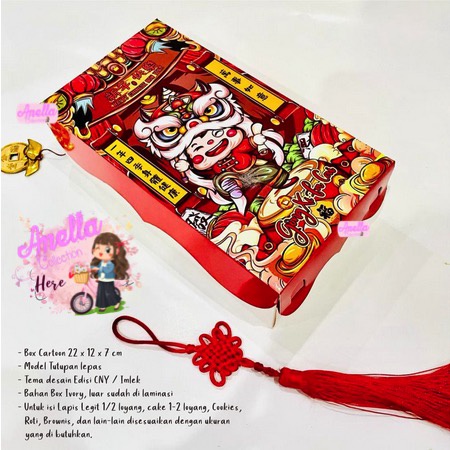 

Box 1/2 loyang size 22 x 12 x 7 cm Tema CNY Imlek Barongsai