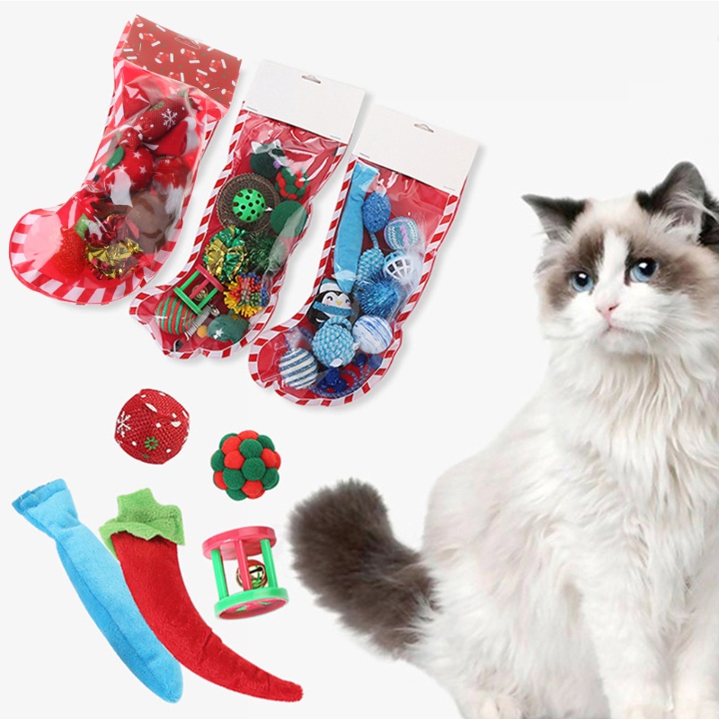 Mainan Tas Cakar Kucing Bentuk Kaos Kaki Bahan Plush Lembut Untuk Natal