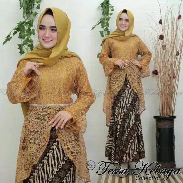 Ready!!! Setelan kebaya brokat syahrini / kebaya modern / maroon / navy / abu / gold / dusty