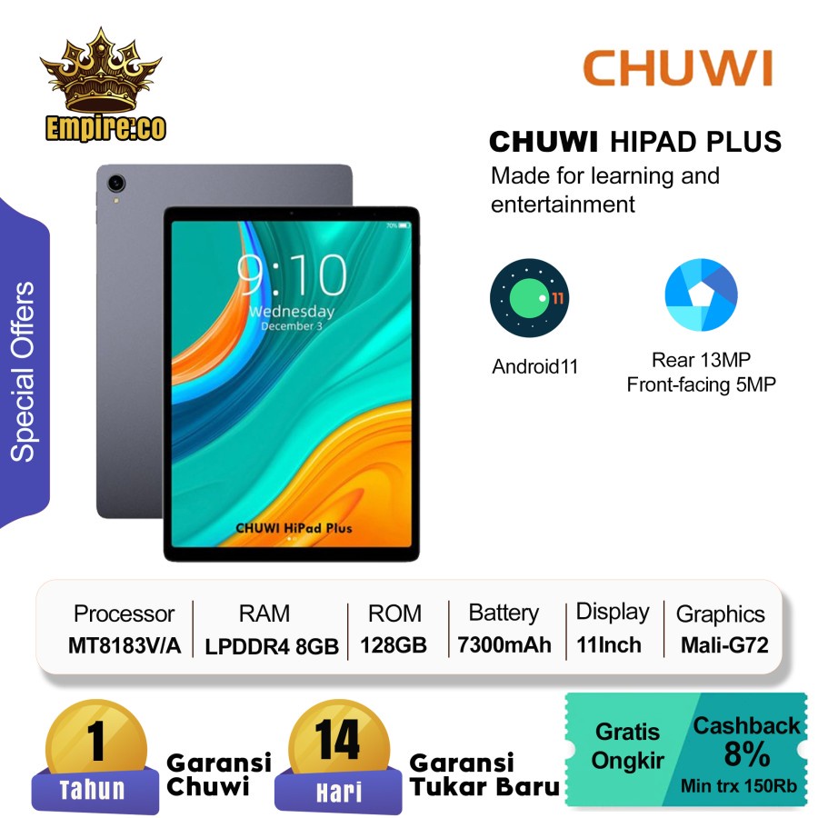 Tablet CHUWI HiPad Plus 11 inch Android 11 4GB RAM 128GB Tablet