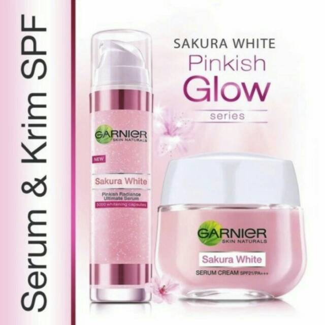 Paket garnier sakura white pinkish glow serum dan krim SPF(50 gr)
