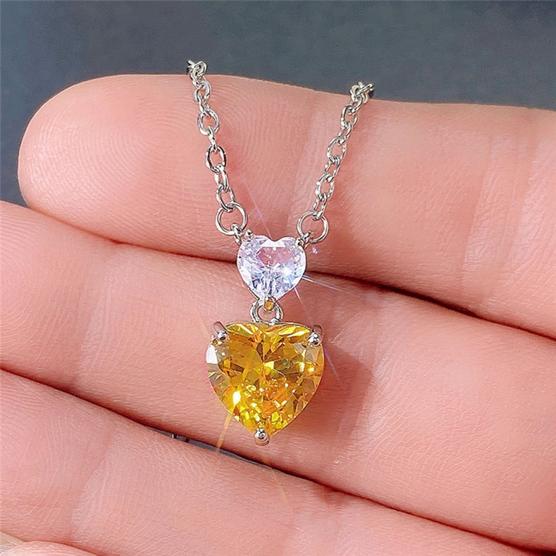 Kalung Bentuk Hati Bahan Cubic Zirconia Untuk Wanita