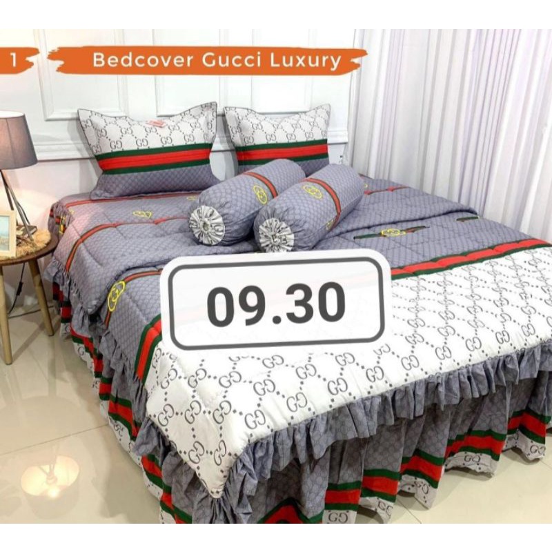 Sprei rumbai set bedcover rumbai ukuran 180*200*30 motif lv damaeira coklat
