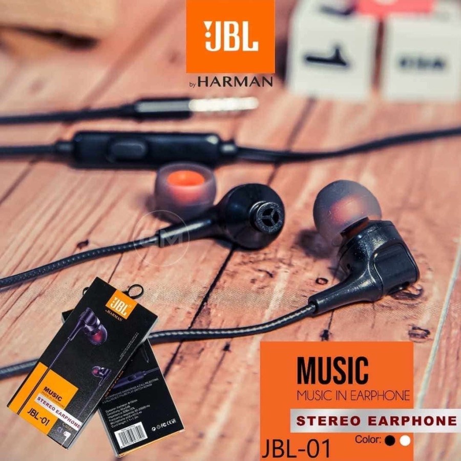 Earphone J1 stereo bass music telfon headset mic