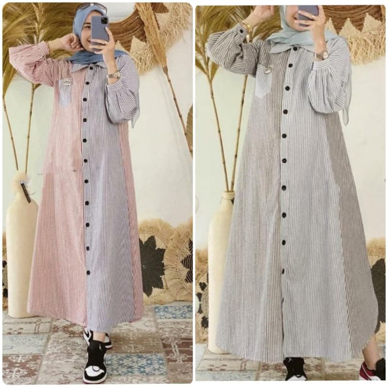Melda dress/longdress gamis katun denim/baju muslim murah/dress muslim murah/hotd muslim