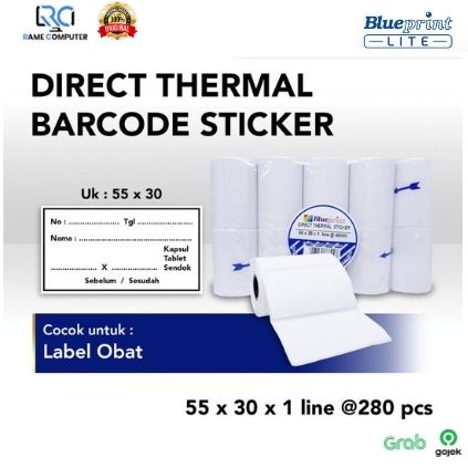 Direct Thermal Sticker / Label Stiker BLUEPRINT 55x30x1 Line Isi 285 cocok untuk label obat