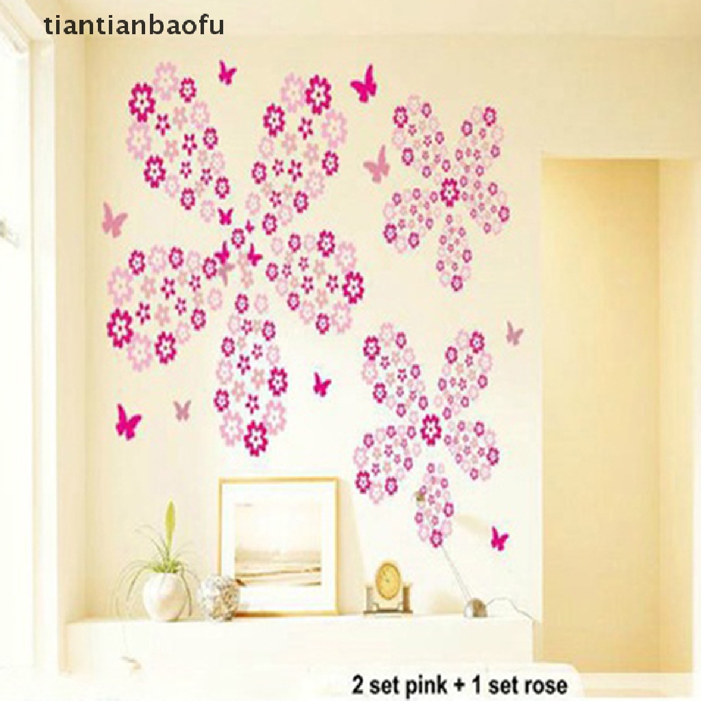 [tiantianbaofu] 108 flowers &amp; 6 butterfly diy removable wall sticker decal kids children girls bedroom decoration Boutiq