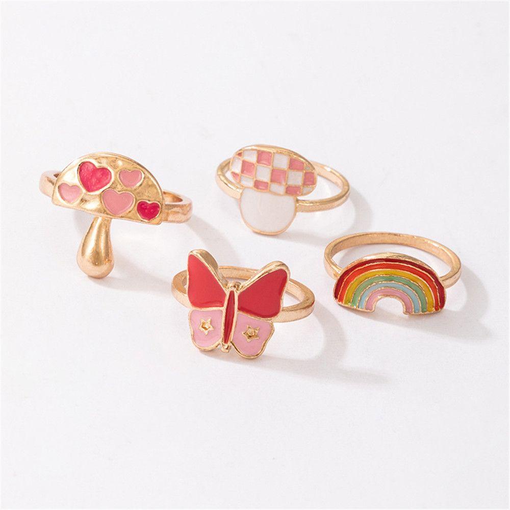 Lily 4Pcs Cincin Jari Wanita Love Hati Bahan Akrilik Resin Enamel