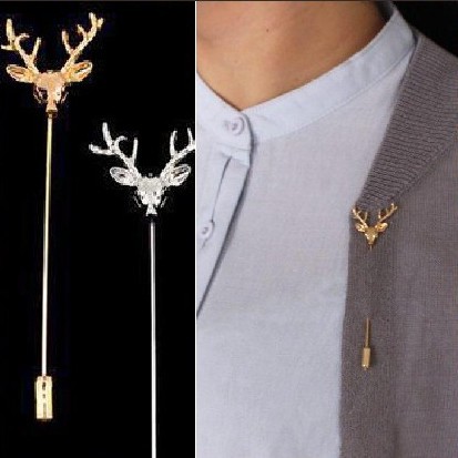 ☛BELIDEH☚ A041 Bros Pin Bentuk Rusa Warna Silver Gaya Punk Antik untuk Pria / Wanita Import Murah-8