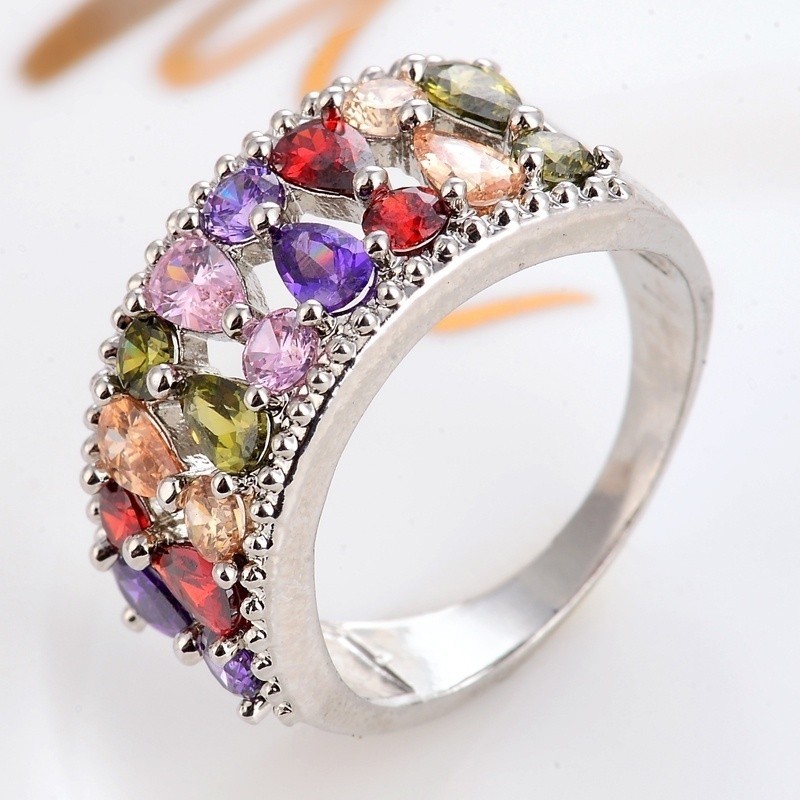 SEUSUK Fashion Amethyst Ruby Topaz Peridot Sapphire Ring Cocktail Jewelry Gift COD Ring