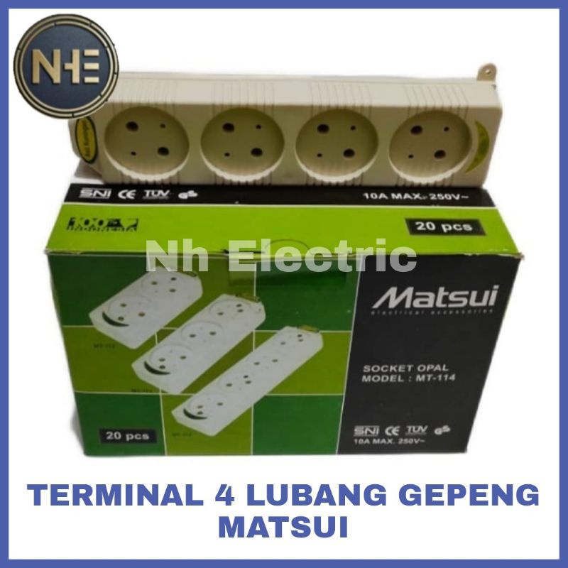 Stop Kontak Terminal 4 Lubang Gepeng Outbow Cream Matsui - S/k 4 Lubang Tipis Matsui - Colokan 4 Lubang Tanpa Kabel Kuningan