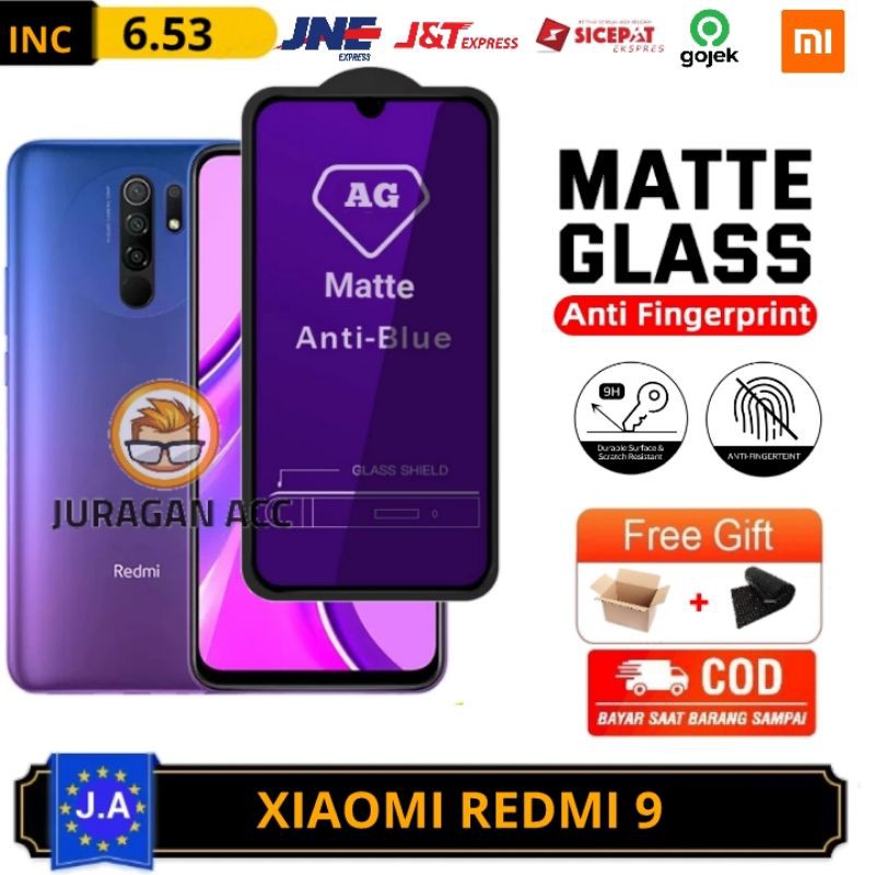 Tempered Glass Full Layar Anti Minyak Blue Matte Xiaomi Redmi 9 TG Anti Gores Radiasi Xiomi Redmi 9
