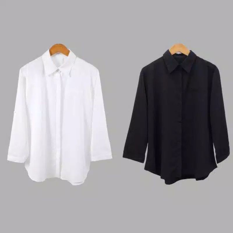 BM ~KEMEJA POLOS HITAM PUTIH MOSCREPE / KEMEJA TANGAN SKODER / Kemeja kantor polos putih COD-3