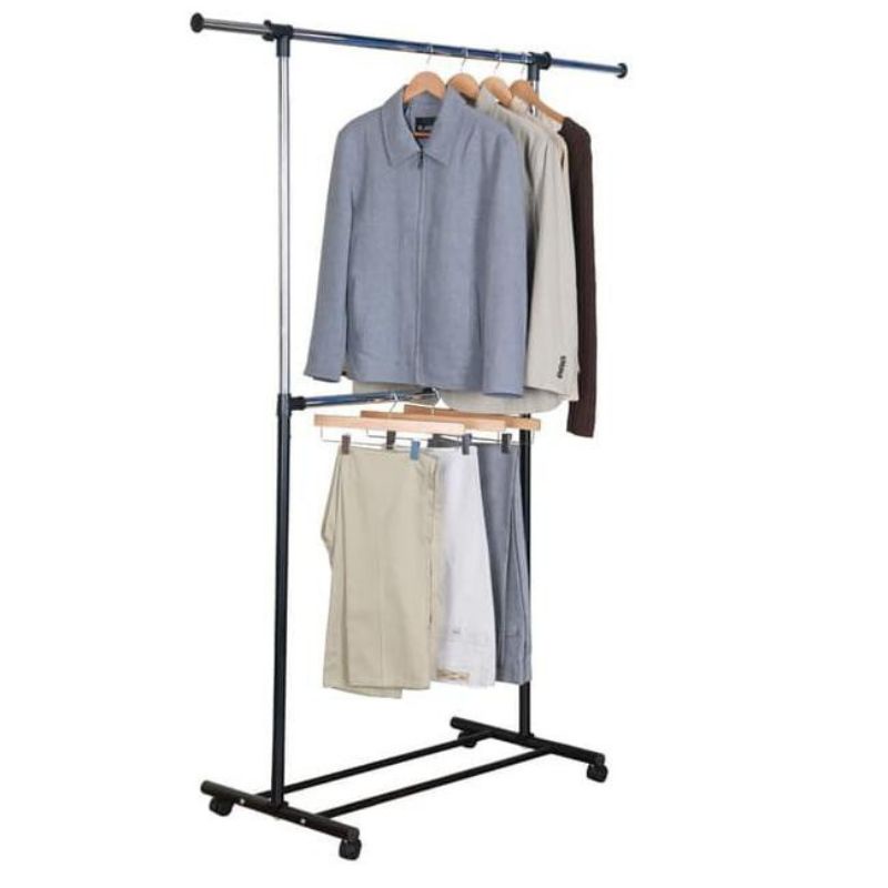 Stand hanger single rak baju serbaguna dengan 4roda