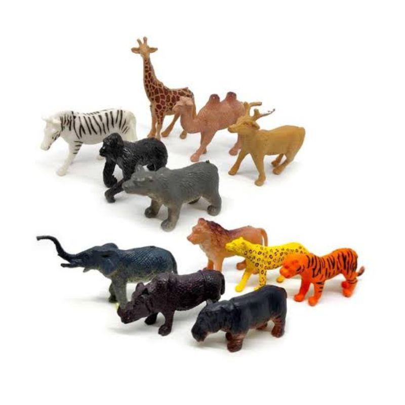 Mainan Anak Binatang Alam 12pcs | Mainan Set Hewan Liar Besar Edukasi Kebun Binatang Wild Animal 3D 