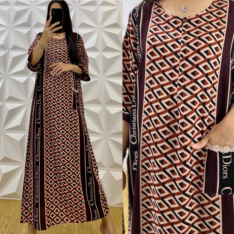 daster tangan 3/4 /tangan 7/8 / busui/panjang viral jumbo /long daster/daster 3/4 /homedress/daster semata kaki/daster gamis-Tk dior spiral maron