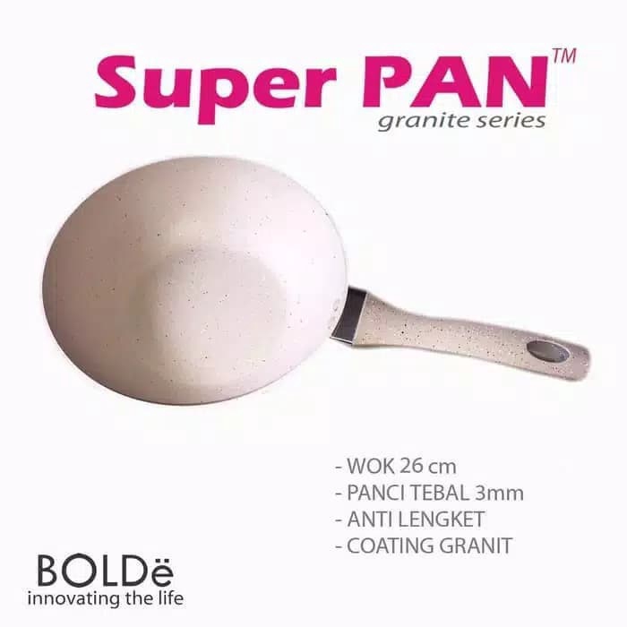 Wajan Granite coating BOLde superpan Wok pan 26cm Beige induksi