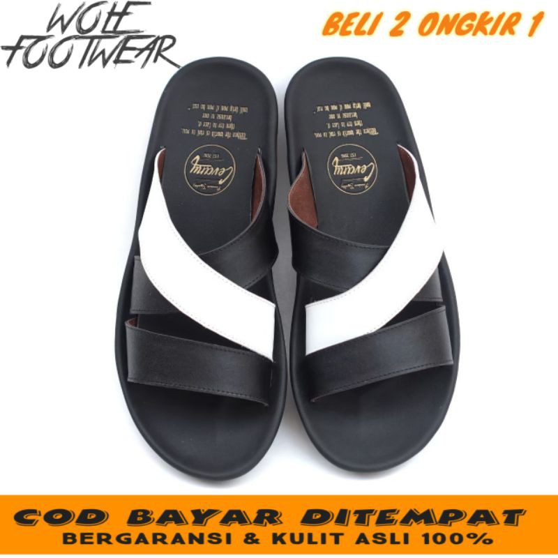 (COD) SANDAL KULIT PRIA 02 CEVANY HITAM COKLAT TAN KULIT SAPI ASLI ORIGINAL