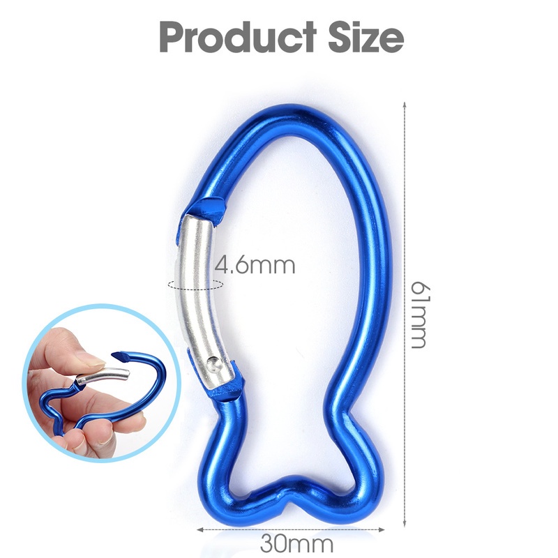 No.6 Carabiner Portable Bentuk Ikan Bahan Aluminum Alloy Untuk Camping / Hiking / Piknik