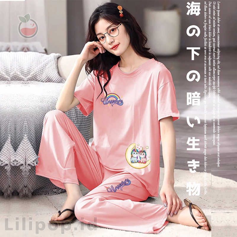 Baju Tidur Stelan Wanita Celana Panjang Dewasa Allsize Cp-Unicorn salem