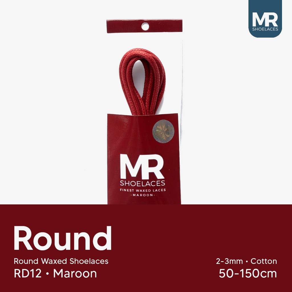 MR Shoelaces RD12 Maroon (Marun) Tali Sepatu Lilin 2-3mm Bulat Round 50cm 60cm 70cm 80cm 90cm 100cm 120cm 150cm (Waxed Laces) - Premium Shoelace