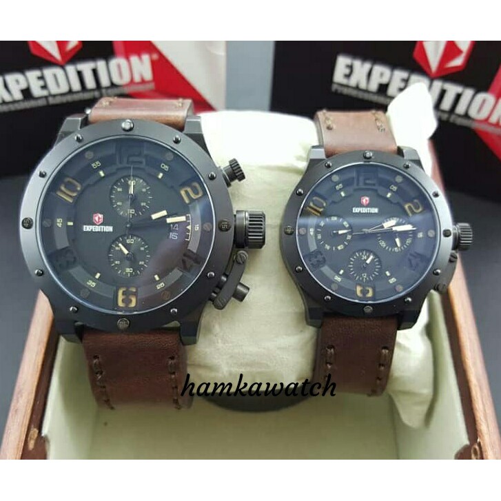 jam tangan / Watch_Id pasangan expedition original e6381 black leather brown