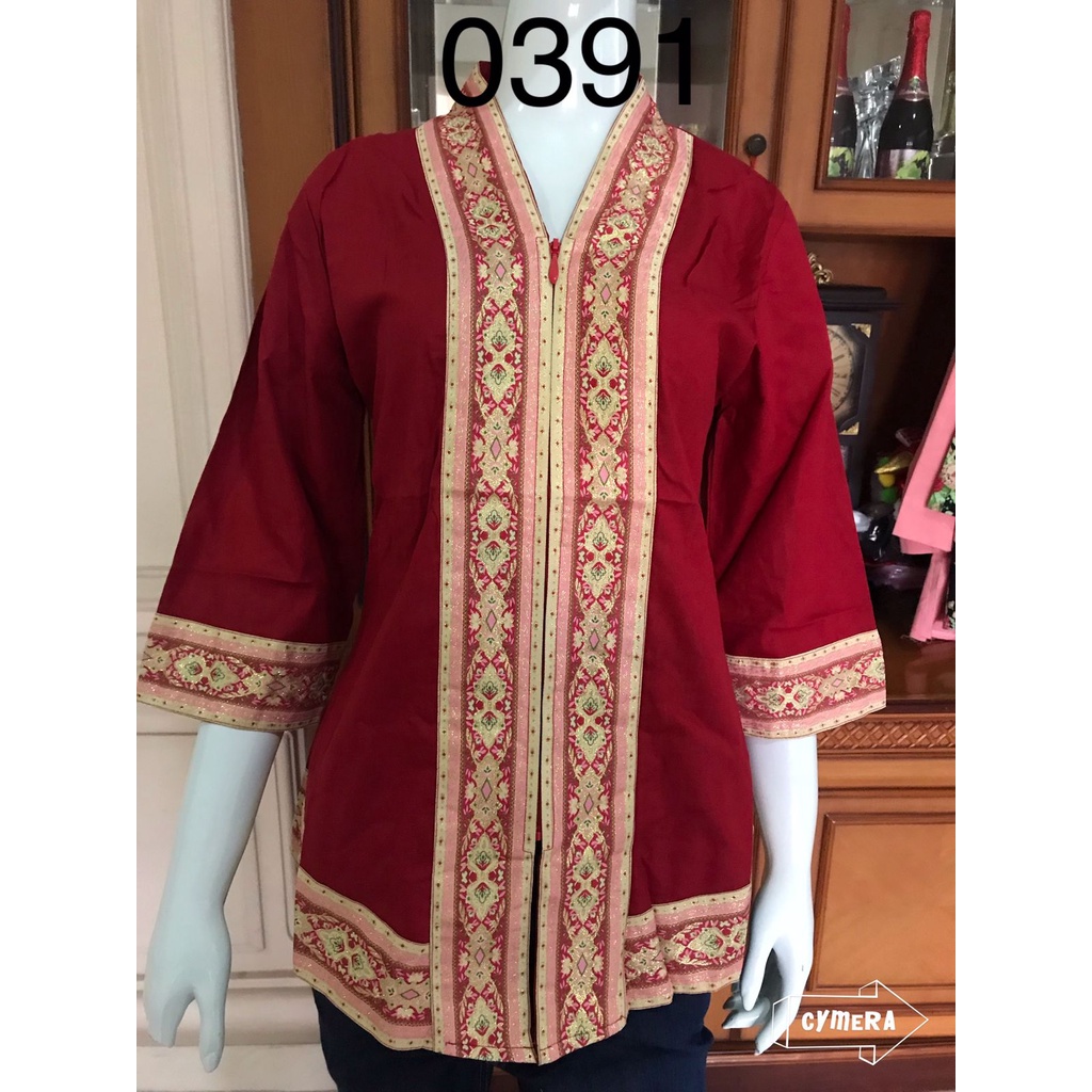 kebaya alexuez  bordir lis depan /kebaya encim premium marron kuning pink 0391