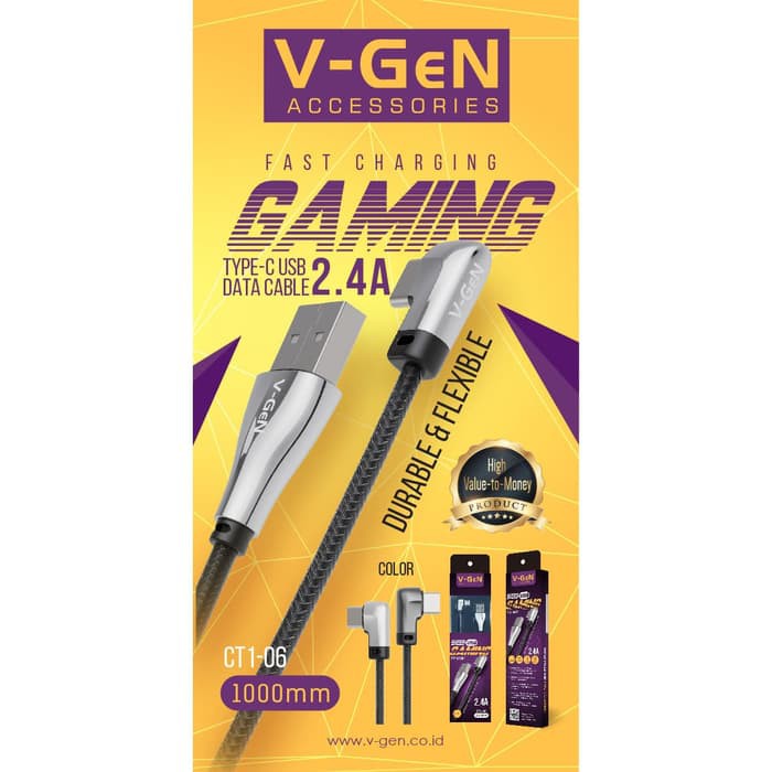 Kabel Data Type C V-GeN CT1-06 Fast Charging 2.4A QC 3.0 Gaming VGEN