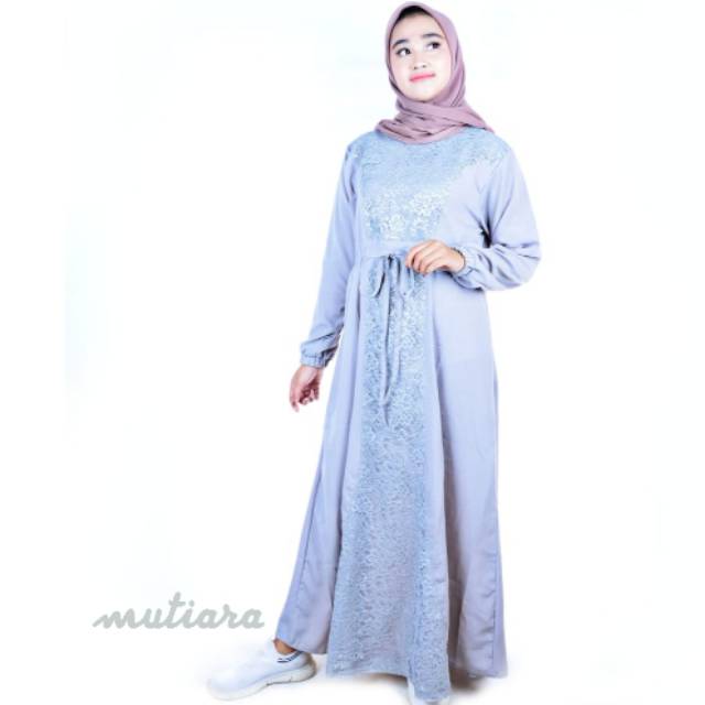 Gamis Brukat / Gamis Abu /Dress Cantik Brukat Grey