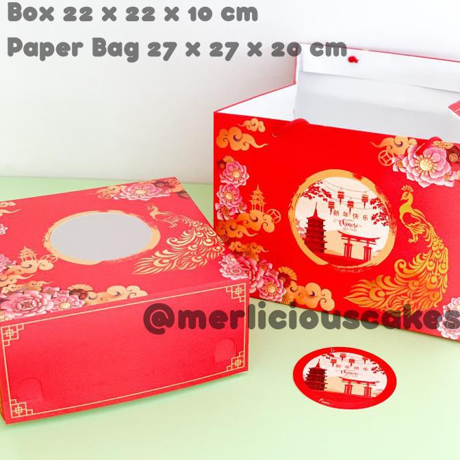 

✅Harga!! Packaging Set Chinese New Year Imlek Kotak Kue Dus Kue 22 x 22 Cm