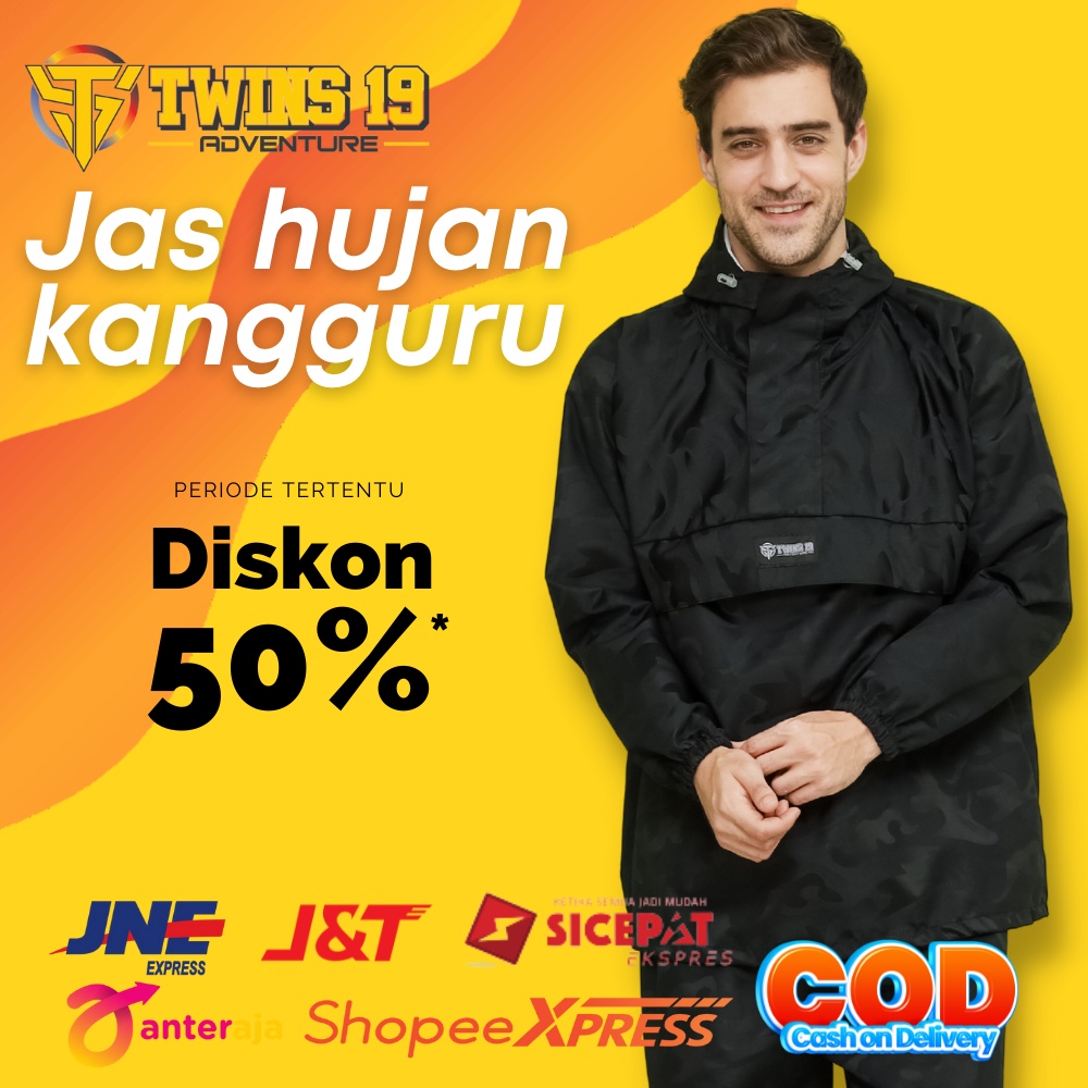 Jas hujan Kangguru Pria Wanita dewasa  tebal Twins19 jas hujan anti air bahan taslan import all size unisex bisa COD