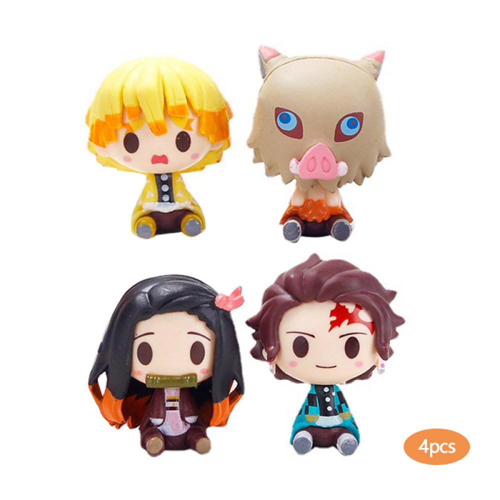 Timekey 4PCS Miniatur Action Figure Demon Slayer Kimetsu No Yaiba Mini Tanjirou Nezuko Kyoujurou Giyuu J1R8