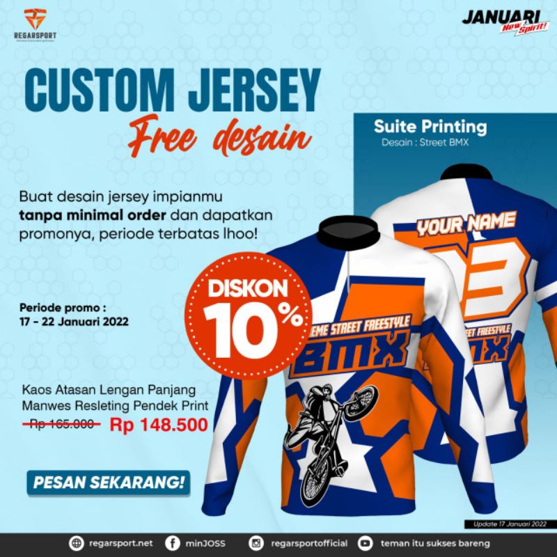 Kaos Baju Jersey BMX Street Lengan Panjang Desain Suka Suka Costume Original Regar Sport