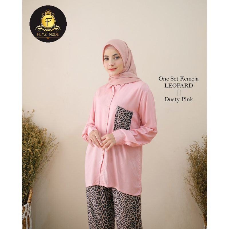 Set Kemeja Rayon Viscose Motif Leopard