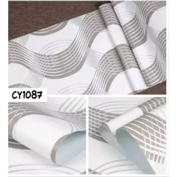 CY1087 WAVE SILVER WHITE 10 m X 45 cm Wallpaper Stiker Dinding