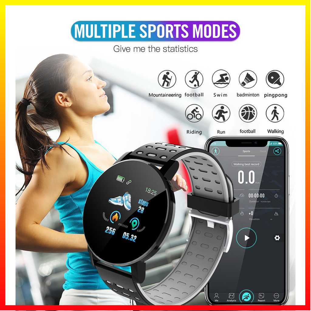 Jam Tangan Smartwatch Sport Fitness Tracker Heart Rate Phone Notification IP67 Waterproof - SKMEI 119 Plus - EMSM1QBK