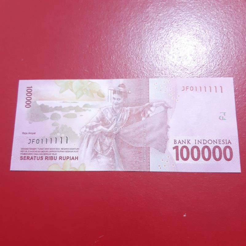 Uang Kertas Kuno 100000 Rupiah Tahun 2016 Nomor Cantik Solid 1