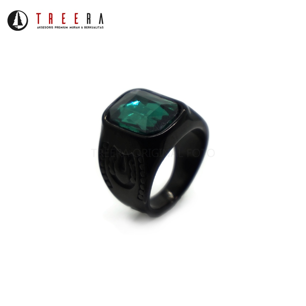 Treera - Cincin Titanium Pria Hitam Batu Hijau Anti Luntur Orignal