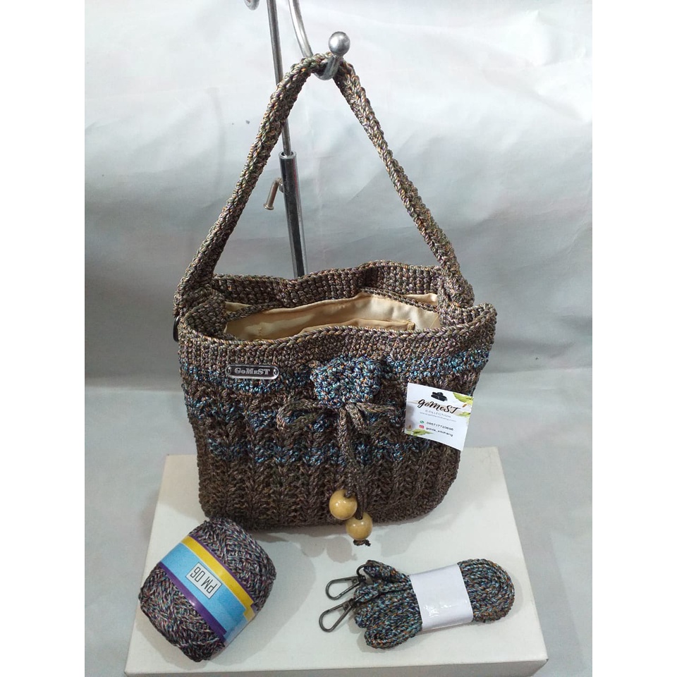 [GoMeST] Tas Rajut Handmade Wanita : Handle Bag Warna Hijau Lumut