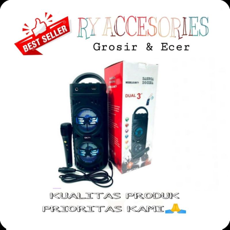 RY - speaker bluetooth J SK 71 + MIC Speaker bluetooth wireless portabel SK71 + Mic speaker LED Supe