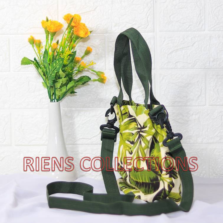 RIENS COLLECTIONS. SLING BAG TAS SELEMPANG KANVAS MOTIF  ADENIA HIJAU SBC02081