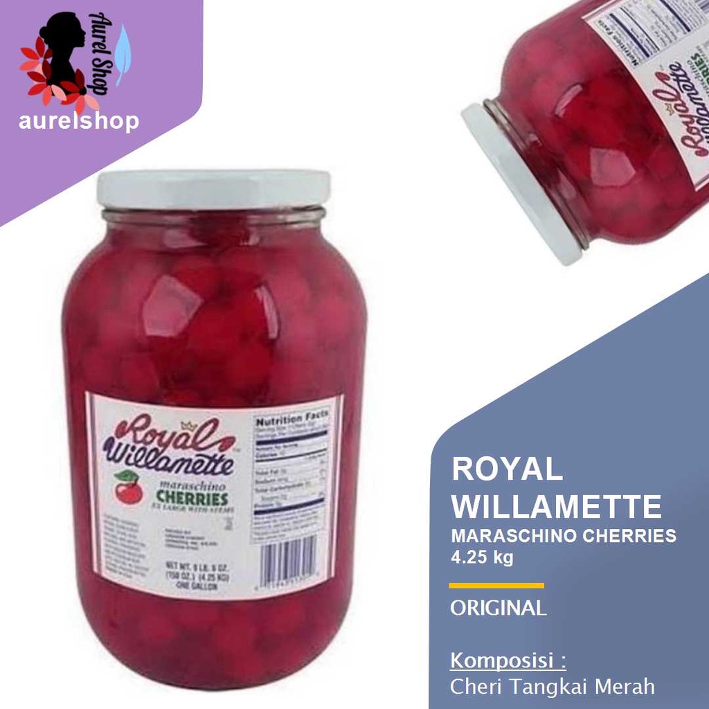 

ROYAL WILLAMETTE Maraschino Cherries Ceri Tangai Merah kemasan Botol 4,25 kg