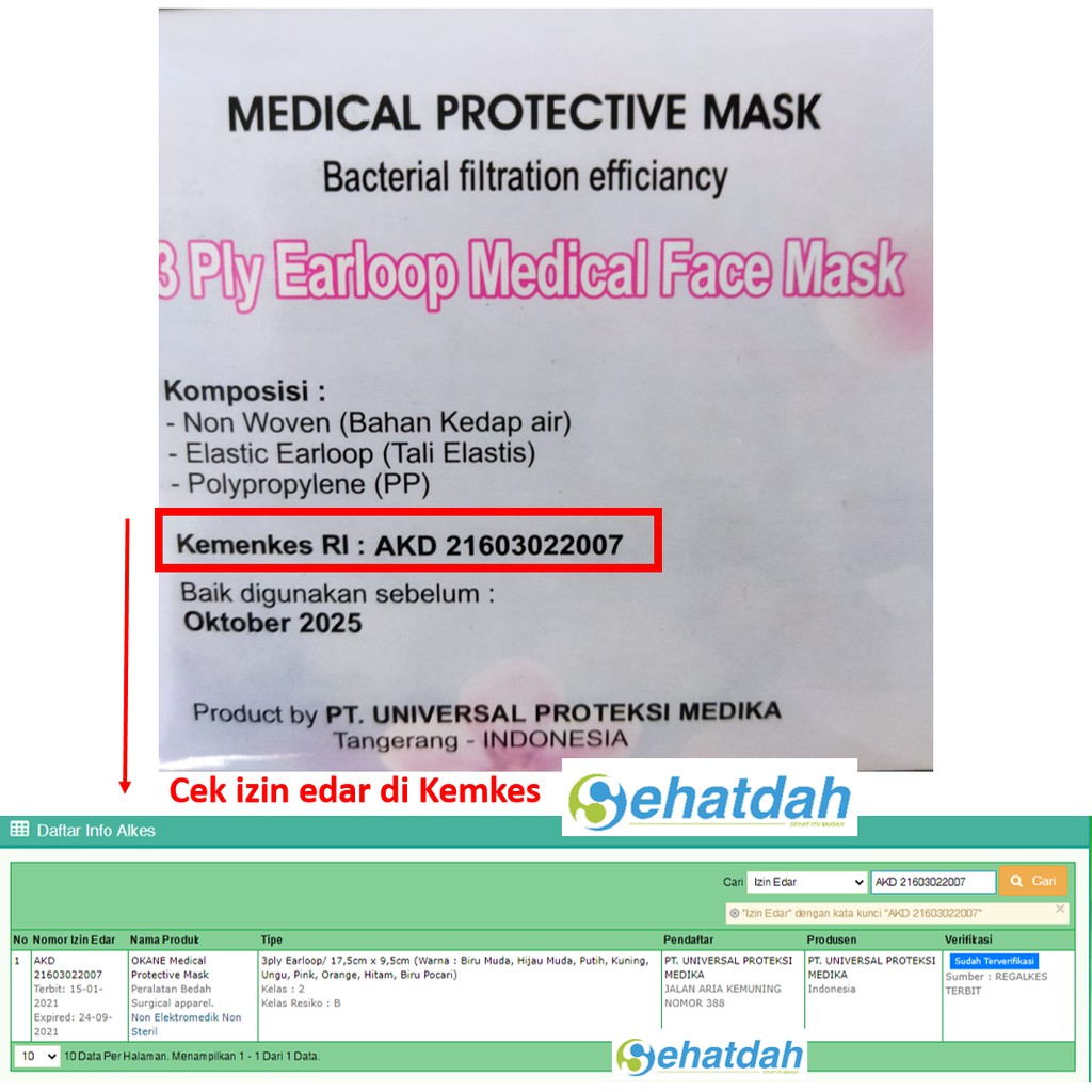 Okane Disposable Mask (Masker 3 Ply  BFE Proven) - 50 pcs/box