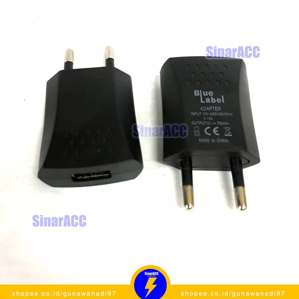 Adaptor kepala cas murah 5V  charger hp pompa galon raket nyamuk blue label adapter 0,15A batok USB