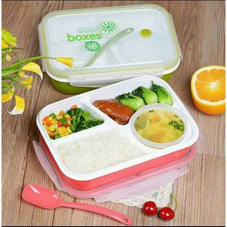 Kotak makan lunchbox bento sekat 4 ada mangkuk sup polos 