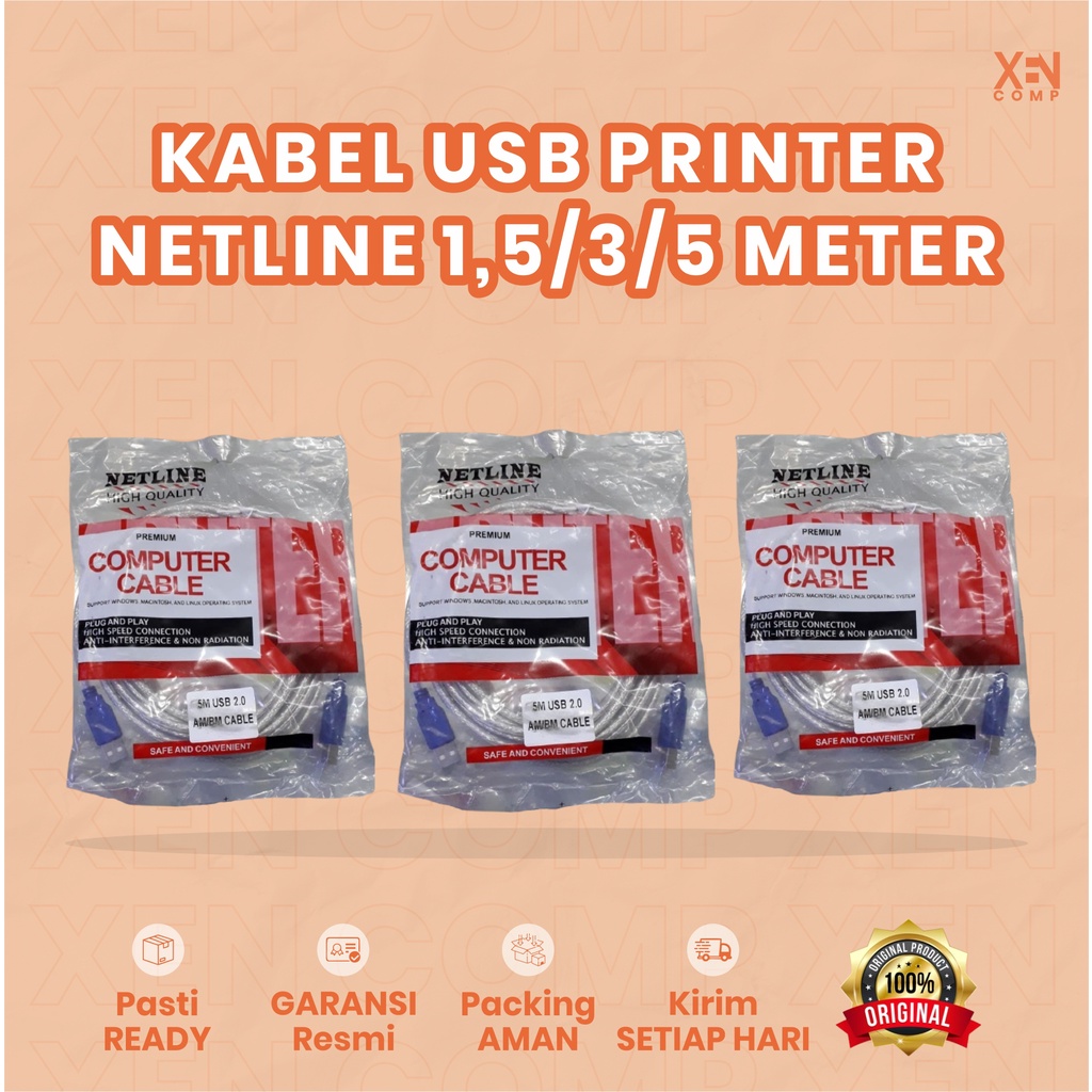 Kabel USB Printer Merk Netline 1.5M/3M/5M