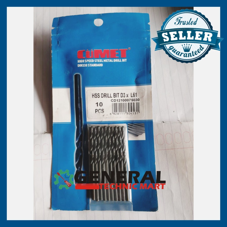 Mata bor besi stainless drill bit Black Oxide 3mm Cumet Germany ori